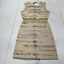 Paper Heart Dress Womens 8 Beige Sheer Mesh Bodycon Mini Studded Geometric