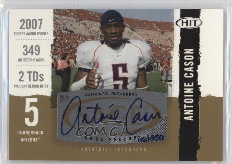 2008 SAGE Hit Gold 116/250 Antoine Cason #A78 Rookie Auto RC 0f8