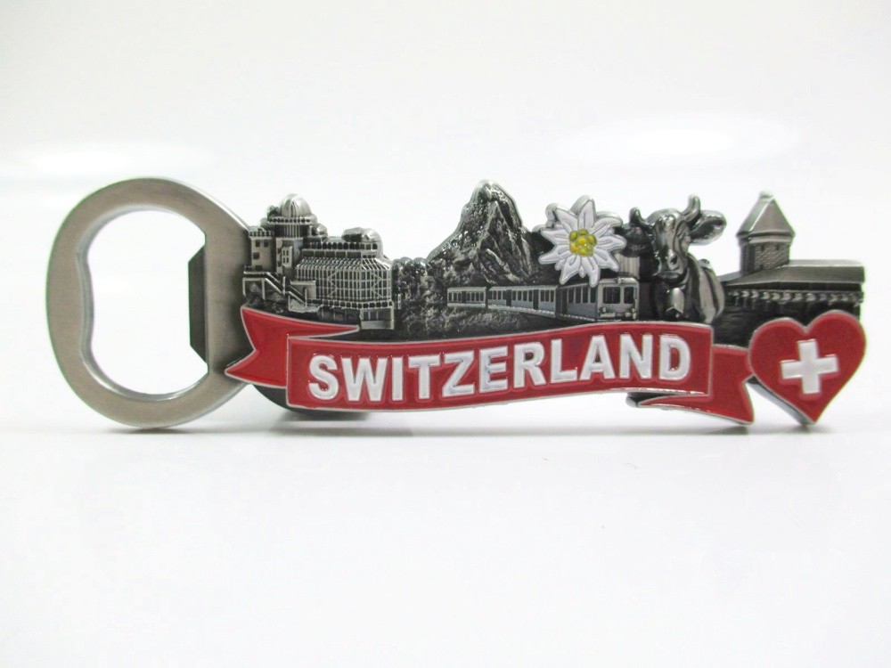 Switzerland bottle opener magnet metal souvenir Matterhorn Jungfraujoch Glacier