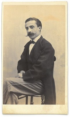 A72-CDV Albumin Business Card Man Mustache Butterfly Chair Alfredo Baccarini