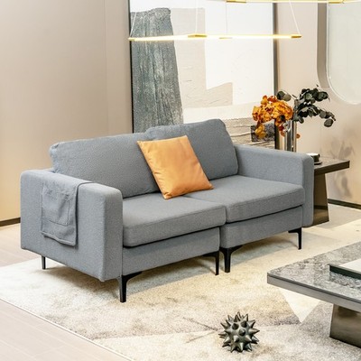 Modern Loveseat Sofa 2-Seat Sofa Couch w/ Armrest Holder & Backrest Dark Grey