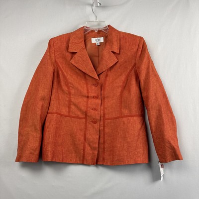 Le Suit Linen Blazer Size 16P  Petite Linen Beachy Career Classic Orange New