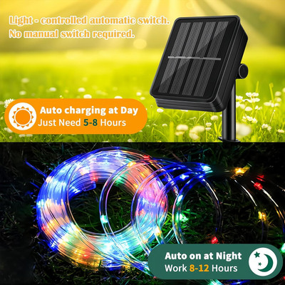 Solar Rope Lights,39FT 8 Lighting Modes 100LEDs Solar Trampoline Lights,IP67 ...