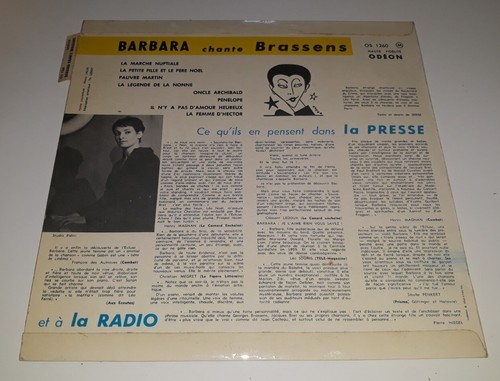 Vinyle 33T/25 Cm - Barbara Chante Brassens - Odéon OS 1260 - Bon État - Foto 2 di 3