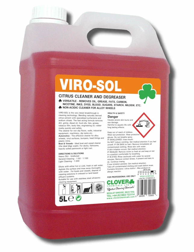 CLOVER CHEMICALS Virosol Viro-sol Citrus Based Cleaner and Degreaser 2 X 5 LITRE