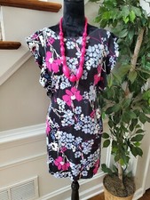 Kaari Blue Women's Multicolor Rayon Round Neck Short Sleeve Knee Length Dress S