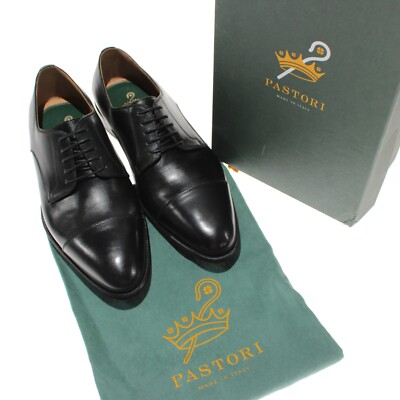 Pastori NWB Justinian Deco Dress Shoes Size 44 US 11 in Solid Black Leather