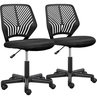 2PCS Mesh Task Student Chairs Armless Swivel Chair Mid Back Study Office Chair