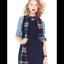 NWT J.CREW Factory Polka Dot Velvet Ponte Pleated Fit Flare Tank Dress Size M