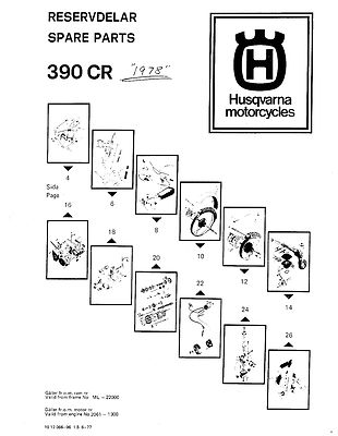 #ad Husqvarna Parts Manual Book 1978 390 CR amp; 390 OR $19.50