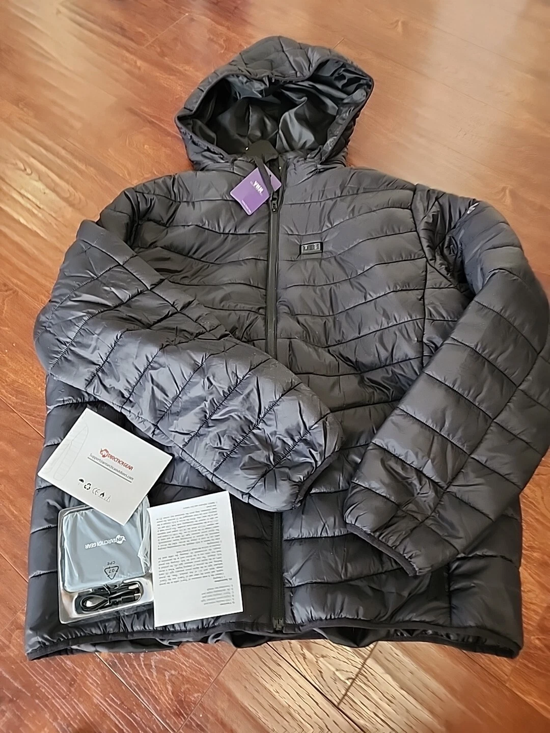 Antarctica Gear Unisex Black Heated Puffer Jacket With 6 Hour Power Bank Size XL