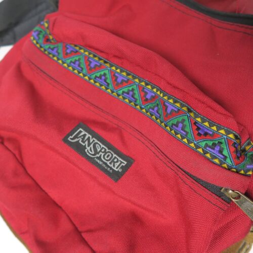 Vintage 1994 Jansport Leather Bottom Tribal Stripe Red Backpack 90s USA - Bild 9 von 11