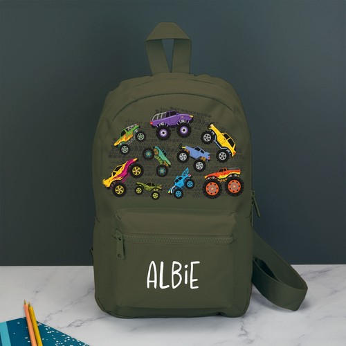 Personalisierter Monstertrucks Kinder Rucksack individuell mit Namen Farbwahl Tasche - Bild 4 von 25