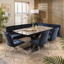 Corner Dining Set Left-Hand Ceramic Extending Table 8 Seater Blue