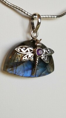 Labradorite  Dragonfly 925 sterling silver pendant-(chain not included) 