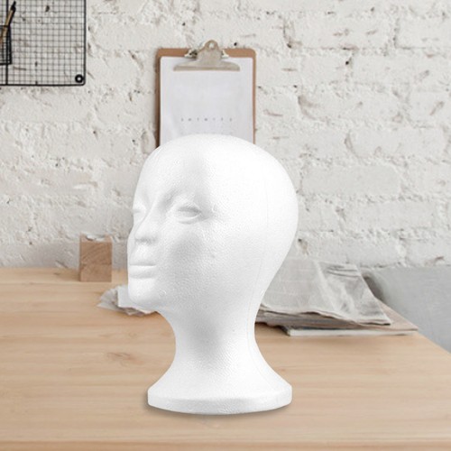 White Female Head Model Wig Hair Hat Glass Display Mannequin Foam