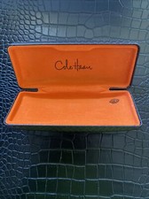 Cole Haan Eyeglass Case Dark Brown Weave Pattern Faux Leather Hard Shell Used