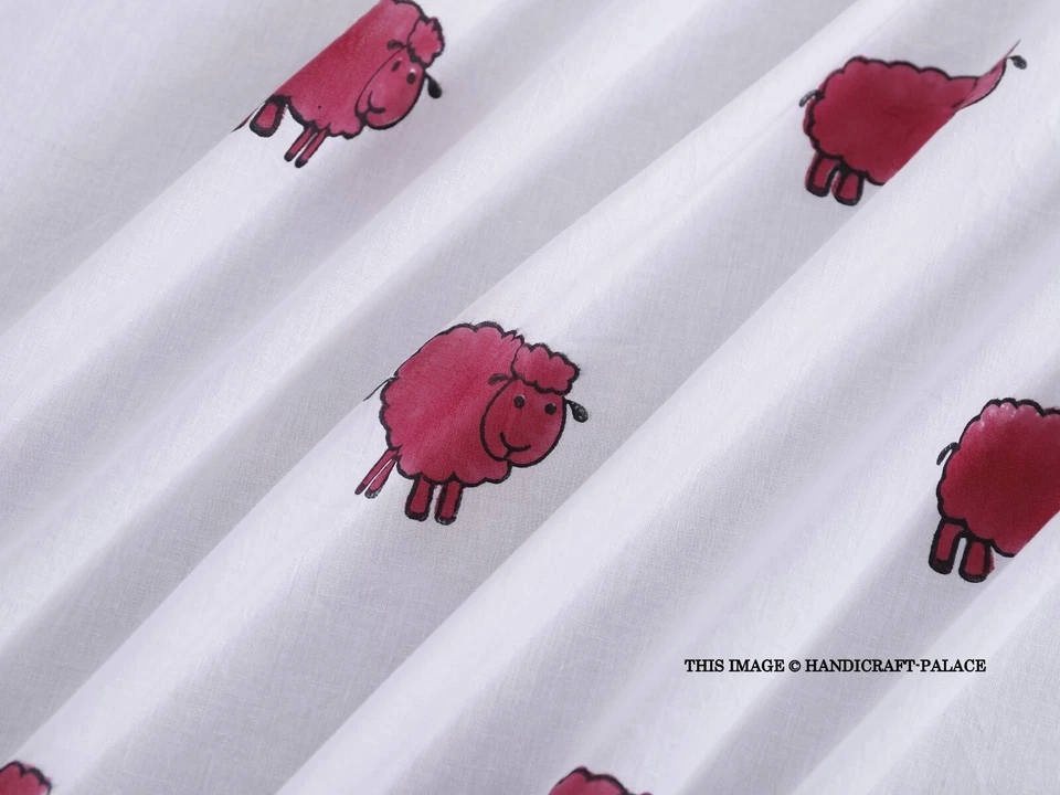 Indian Cotton Dressmaking 5 Yard Running Loose Fabric Throw Ethnic Sheep Printed - Image 3 of 4
