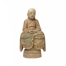 Chinese Rustic Distressed Finish Wood Lohon Monk Statue ws2814
