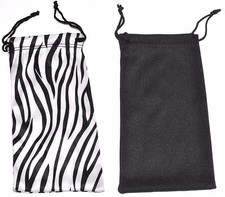 2 BLACK and ZEBRA SUNGLASSES EYEGLASSES SOFT POUCH CARRY BAG CASE 2 PIECES 