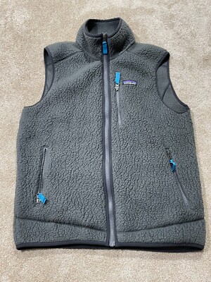 Patagonia Retro Pile Fleece Vest Mens Medium Gray Zip Pocket | eBay