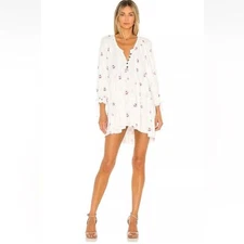 Free People Winter Sun Floral Tunic White Pink Small Oversized