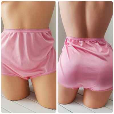 VTG Style Shiny Nylon Panty Full Cut Brief Princess PINK 8/XL Underscore