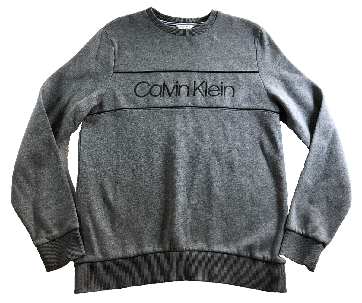 Calvin Klein Mens Sweatshirt Size M Gray Logo Pullover Crew Neck