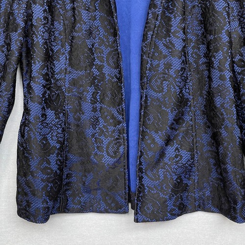 Chico's Blazer Jacket Women Size L Blue Floral Collared Long Sleeve Open Front - Picture 6 of 12