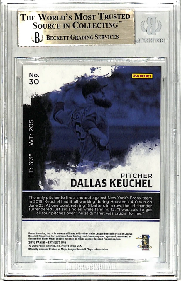 Tarjeta Panini 2016 Día del Padre Holo Cuadros Dallas Keuchel Astros Clasificada BGS 9.5 Foto 3 de 3