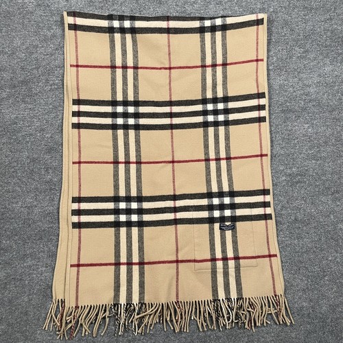 Burberry Wool Cashmere Scarf Wrap Pockets Fringe Large Plaid Check Reversible - 第 6/20 張圖片