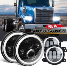 for Freightliner Coronado 7inch Round LED Headlights + 4inch LED Fog Light Combo