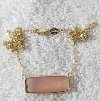 14k Gelbgold Halskette mit rosa Chalzedon längliche Form 17 Zoll  
