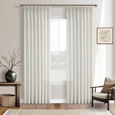 50 x 86 2 Panels White Pinch Pleated Linen Light Filtering Curtains C227