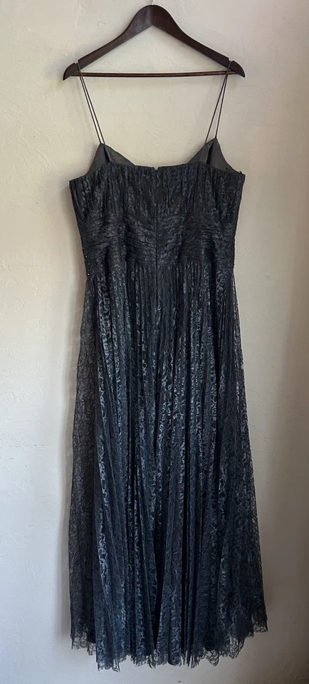 Badgley Mischka Pleated Lace Gown 16 Plus Gray Fairy Formal Designer Witchy Goth - Image 3 of 4