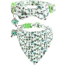 Lamphyface Cat Collar Breakaway with Cute Bow Tie Bandana and Bell coconut tree