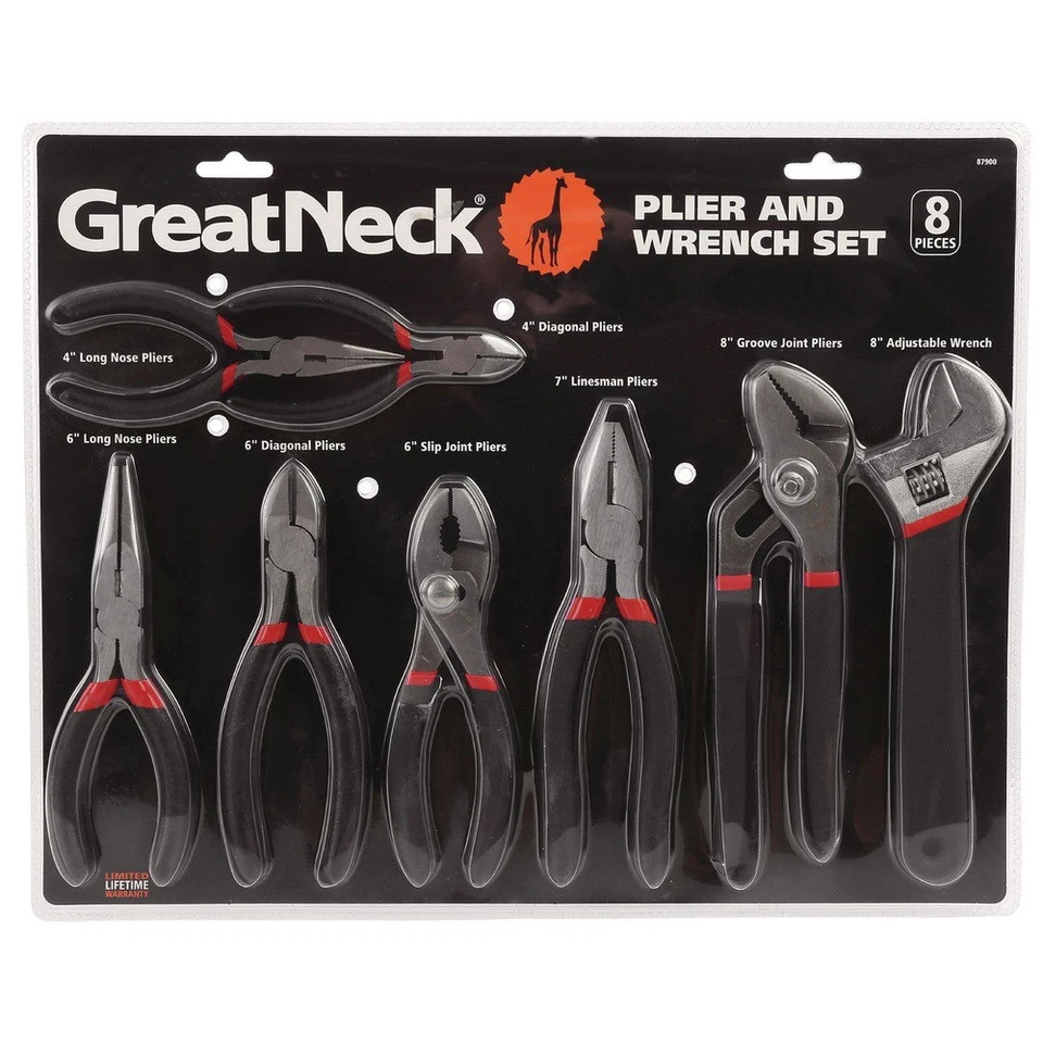 Great Neck 87900 8-Piece Steel Pliers And Wrench Tool Set New - Image 2 of 4