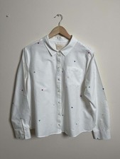 SEZANE Tomboy White Shirt Embroidered Colourful Hearts 100% Cotton FR44/UK16