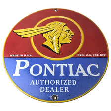 Vintage Pontiac Automobiles Sign - Automobilia Dealer Porcelain Gas Pump Sign