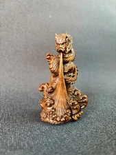Chinese Dragon Statue Loong Sculpture Wooden Wall Decor Mini Boxwood Carving Art