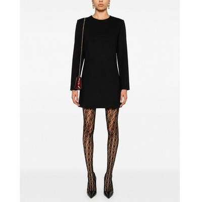 Saint Laurent Hedi 100% Wool LBD Mini Shift Dress US6 FR38 Black Long Sleeve