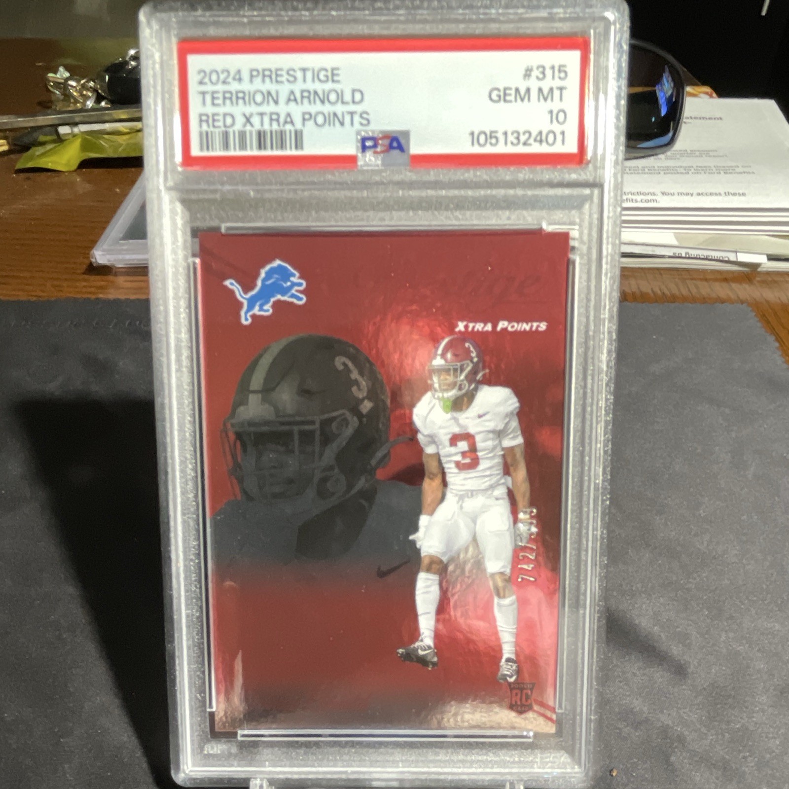 Panini 2024 Prestige Terrion Arnold #315 Red Xtra Points RC PSA 10 Lions/999