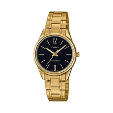 Casio Women  s Gold Analog Watch Black Dial Steel Bracelet - LTP-V005G-1BUDF