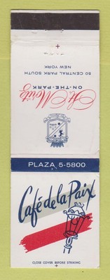 Matchbook Cover - Cafe De La Paix St Moritz Hotel New York City WORN