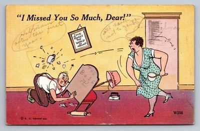 Vintage 1940 Comic Postcard 'I Missed You So Much, Dear!' E.C. Kropp