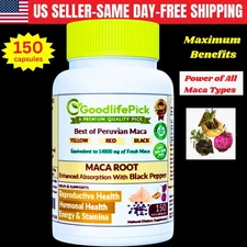 Peruvian Maca Root Capsules Yellow Maca Black & Red Maca & Black Pepper-150 cap