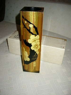 VINTAGE SEE-TRU LUCITE JAPAN BLACK GOLD WHITE ACCENTS VASE PLANTER 11'' UNUSED