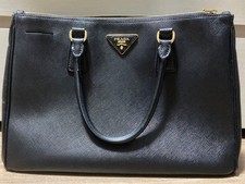 PRADA Galleria Saffiano Lux Leather Black 2way Tote Bag Used From Japan