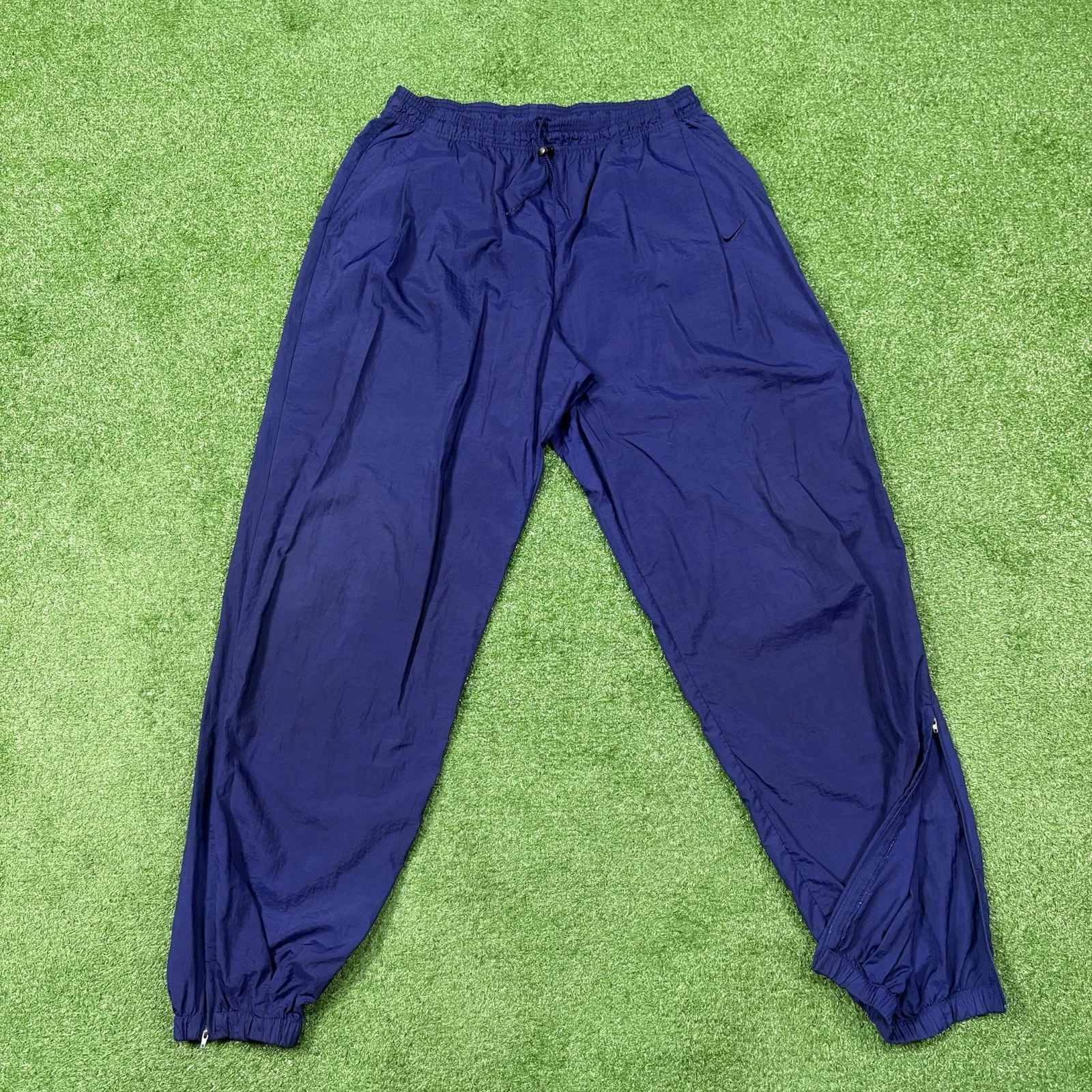 Vintage 90s Nike Navy Blue Nylon Windbreaker Track Pants Workout Men's XL - READ