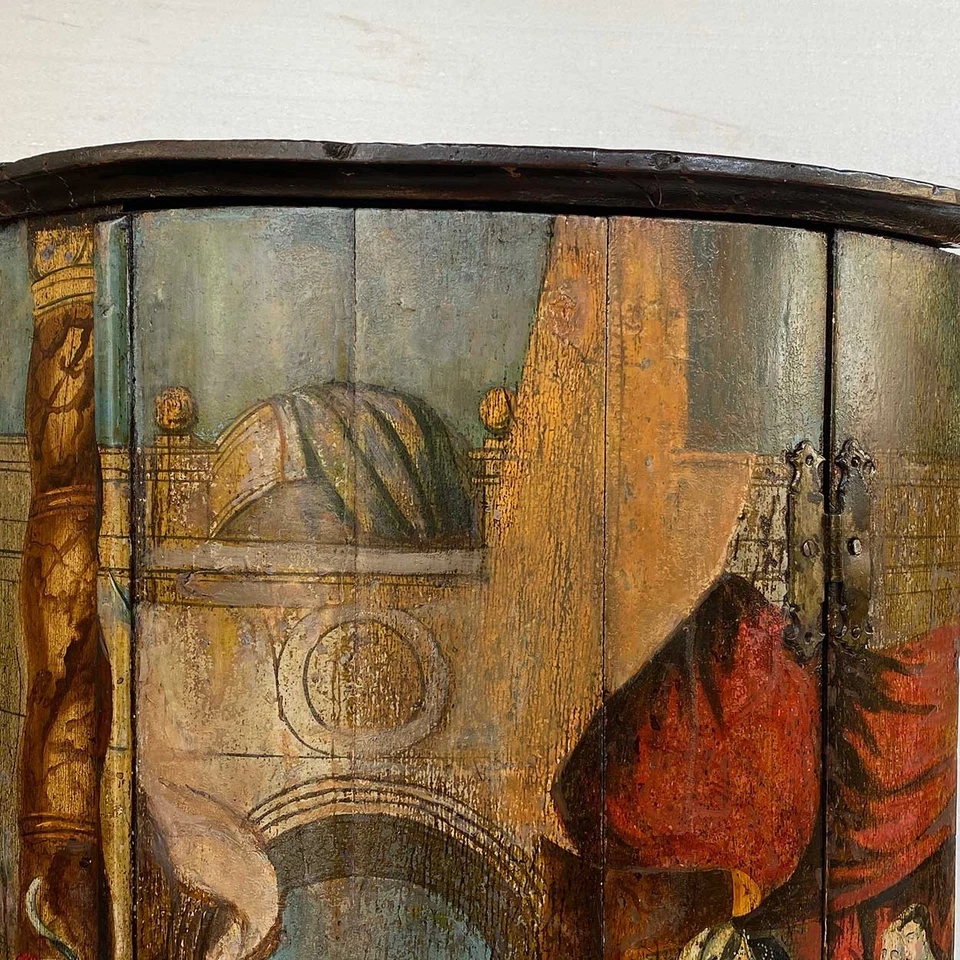 Antique English Georgian Painted Pine Bowfront Hanging Corner Cabinet c. 1770 - Image 2 of 4